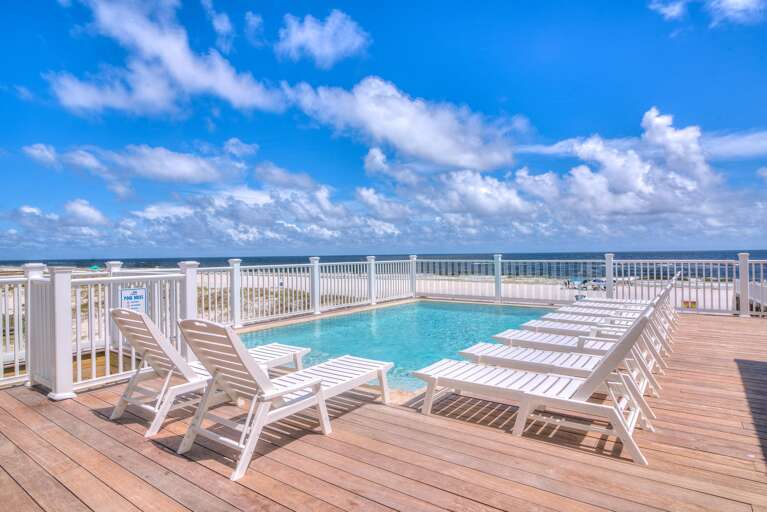 24 ft. x 15 ft. private gulf front concrete pool. Can be heated.