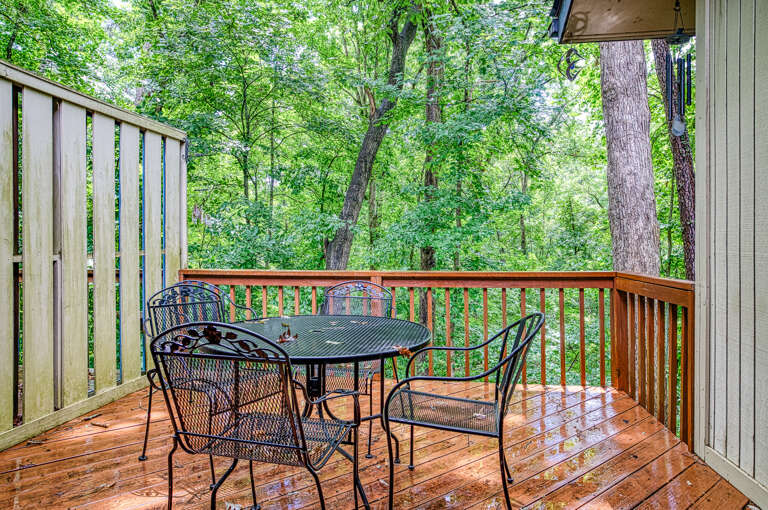 Step outside to your private deck, where you can sip morning coffee or share an evening meal surrounded by towering trees and the peaceful sounds of nature.