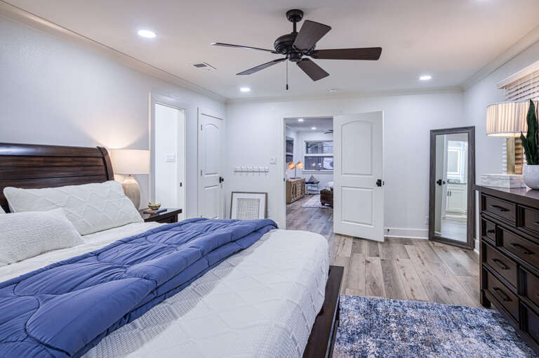 Sink into crisp linens and enjoy your peaceful retreat with modern comforts and thoughtful details throughout.