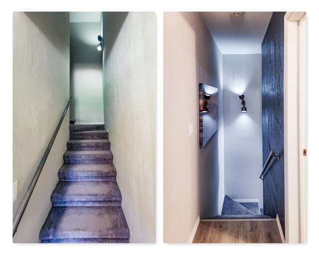 Modern stairways with sleek railings and ambient lighting connect the floors of your rental, blending style with functionality for easy movement throughout your space.