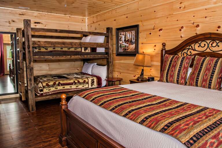 Bunk Bed, Large Bed, Dresser, Nightstand, Lamp, and Mirror.