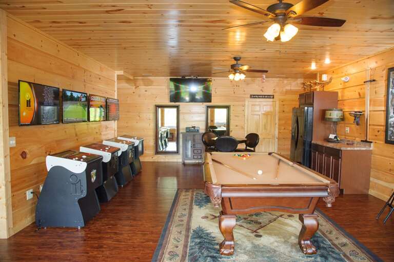 Image of Wooden Pool Table in Game Room. Image of Wooden Pool Table in Game Room.