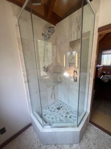 Brand new shower in Queen bedroom bathroom on the third floor Brand new shower in Queen bedroom bathroom on the third floor