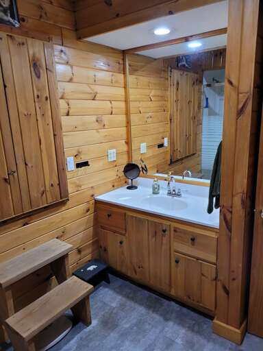 Stairs to the indoor hot tub. Stairs to the indoor hot tub.