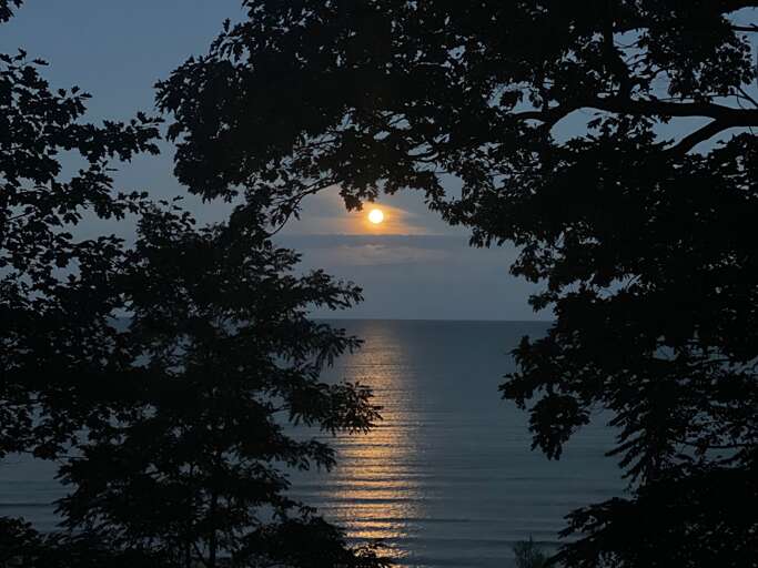 Moon over Lake Erie in Angola, New York