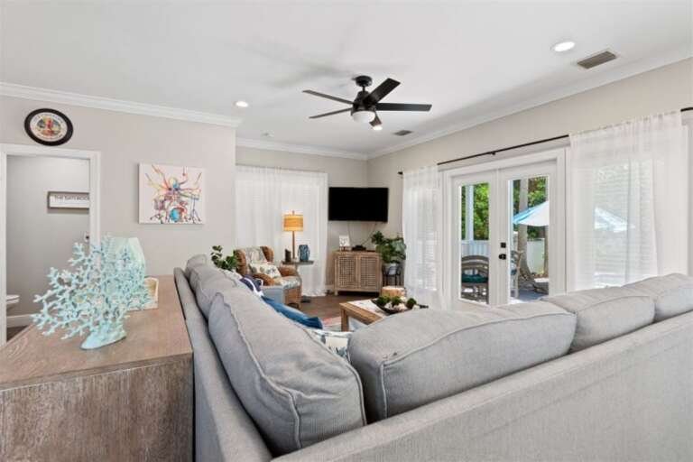 Living room and hall bathroom.