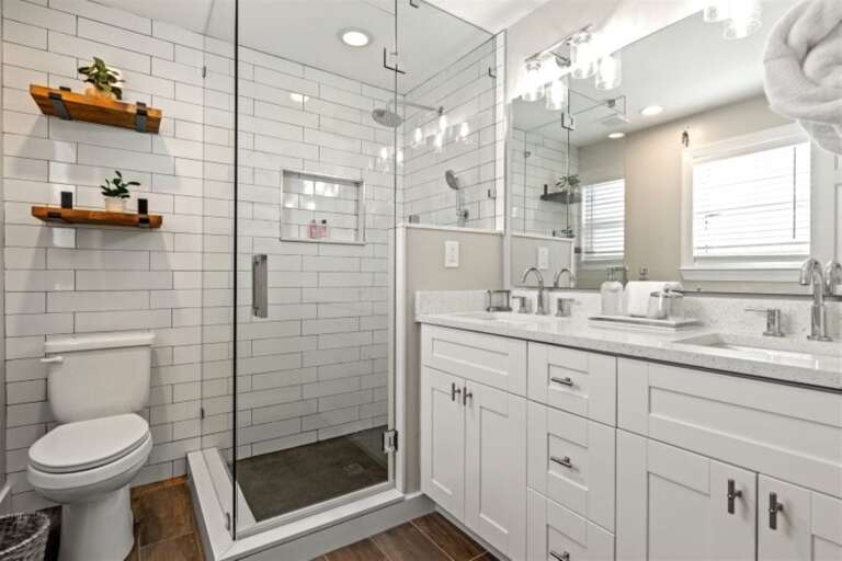 Master bathroom dual vanity.