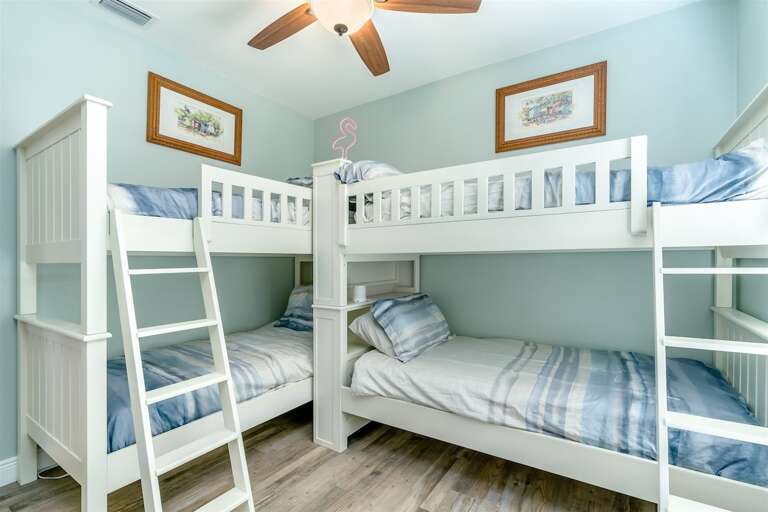 Bedroom 3 with 2 bunk beds. All bunks are single sized. Bedroom 3 with 2 bunk beds. All bunks are single sized.