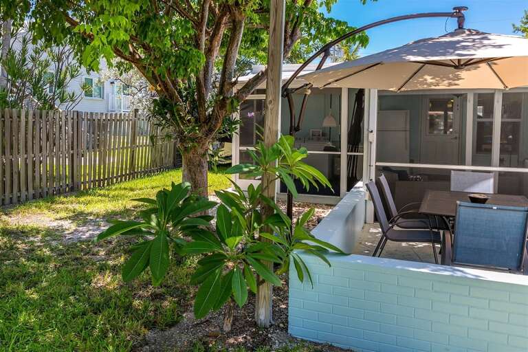 Green and spacious backyard.