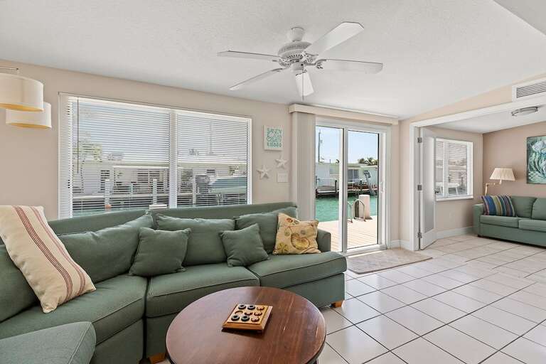 Beautiful view of the canal from the living room, dining room and kitchen.