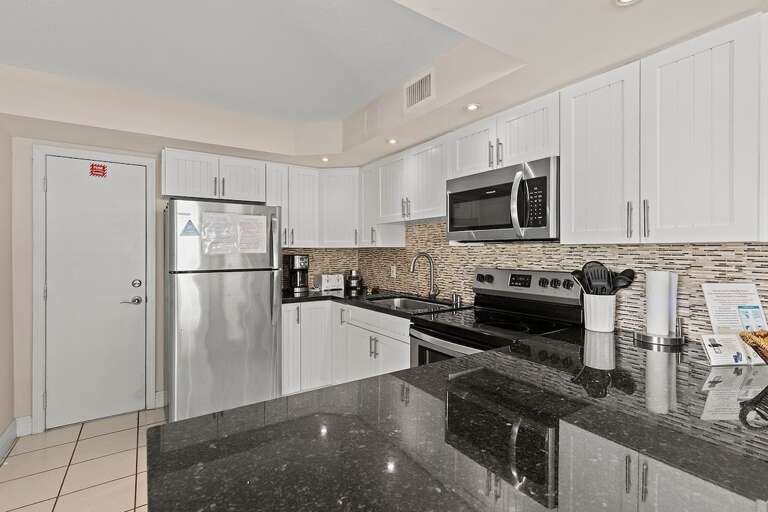 Fully stocked kitchen with plenty of counter space.