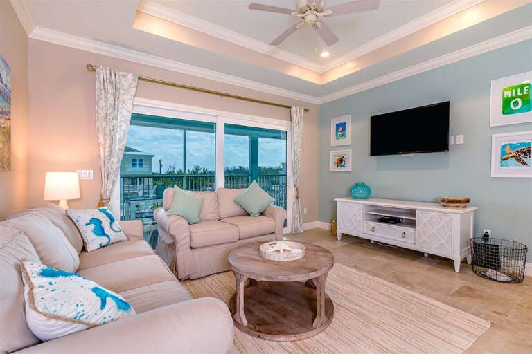 living room with canal views