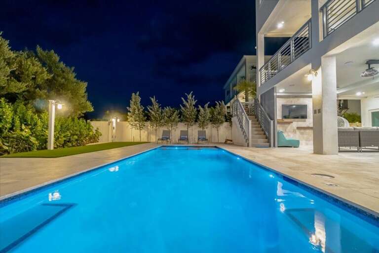 Gorgeous lighting for swimming at night.