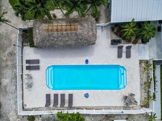 Aerial view of pool deck and Tiki Hut Aerial view of pool deck and Tiki Hut