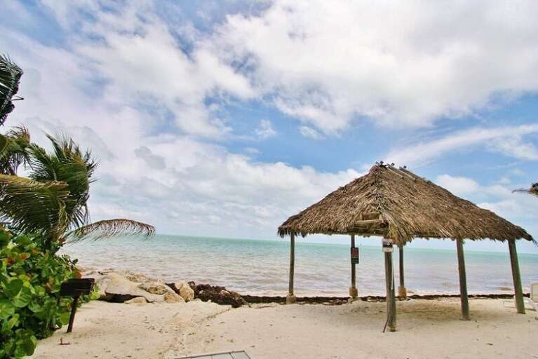 Tiki hut on a nearby beach.