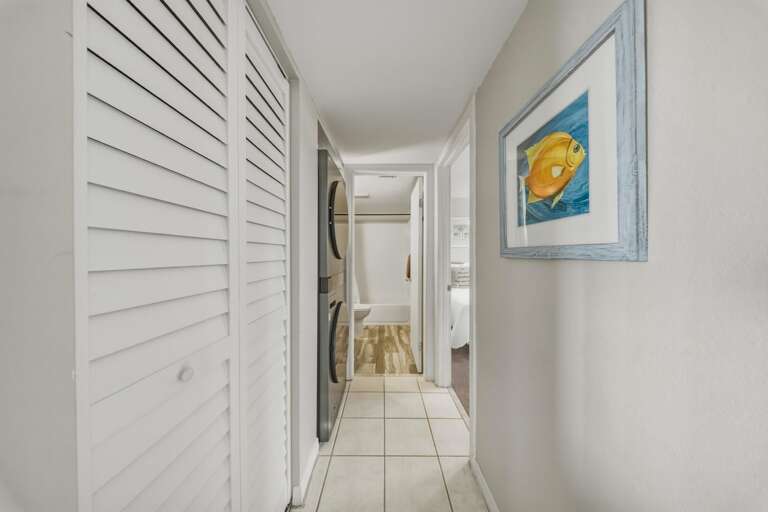 The in-unit washer and dryer provide added convenience for extended stays, beach days, and family vacations.
