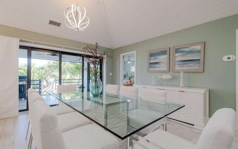 Feast in elegance: Where meals become memories around the sleek glass table, with room for everyone to gather. Feast in elegance: Where meals become memories around the sleek glass table, with room for everyone to gather.