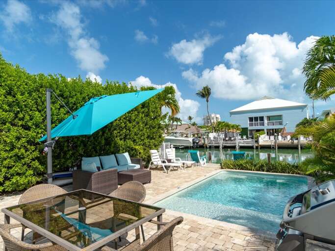 Your backyard with private pool and plenty of outdoor seating.