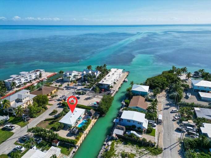 Aerial views to open water.