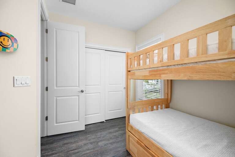 Sturdy twin bunk beds make this Marathon vacation home an inviting choice for families and group getaways.