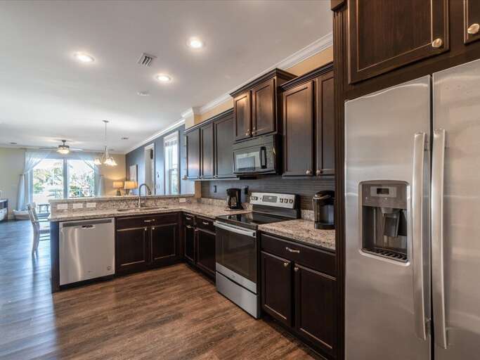 Fully stocked kitchen. Fully stocked kitchen.
