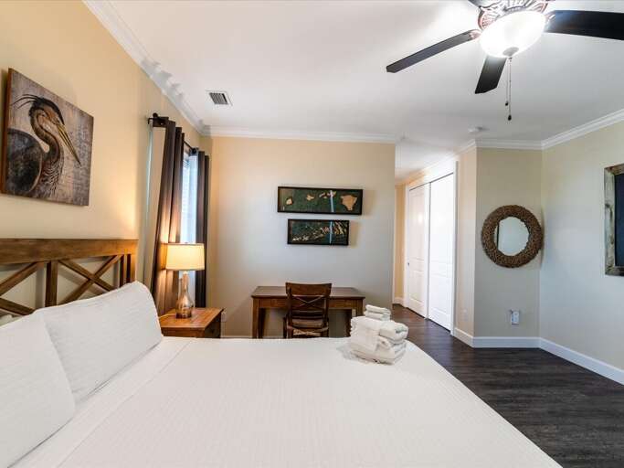 The master suite on the 3rd level with a king bed and ensuite bathroom. The master suite on the 3rd level with a king bed and ensuite bathroom.