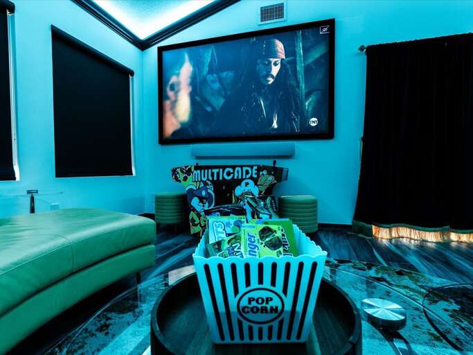 Enjoy the room darkening shades to set the mood.