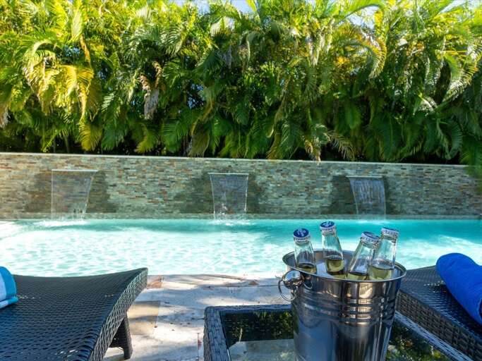 Private pool with waterfalls.