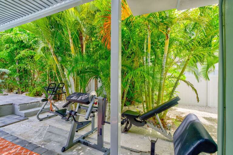 Stay active during your vacation with access to this fully equipped outdoor gym area, featuring modern fitness equipment and ocean breezes in Marathon, FL.
