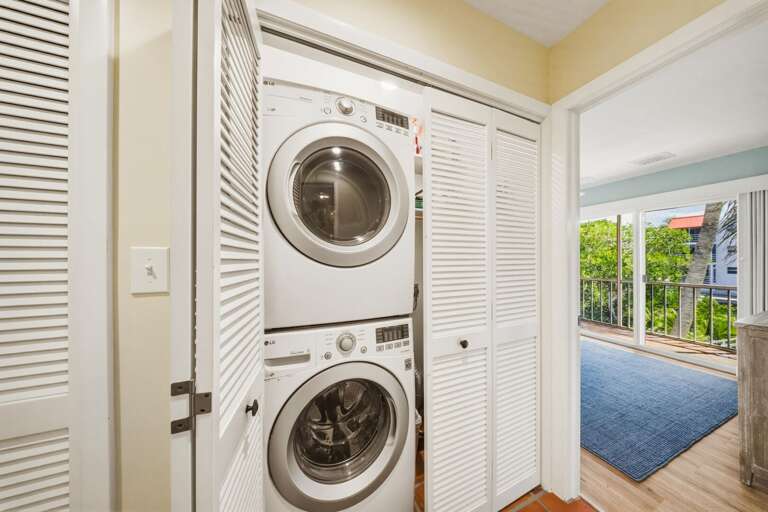 Enjoy the convenience of an in-unit washer and dryer tucked into a dedicated laundry closet. A practical feature for longer stays at this Marathon FL Florida Keys getaway.