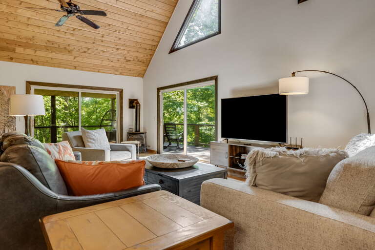 Living Area w/ Smart TV and Wood Stove