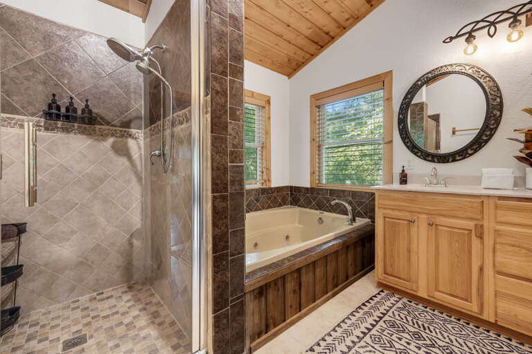 Main Suite/Bedroom One - Attached Full Bath w/ Soaking Tub & Walk-In Shower