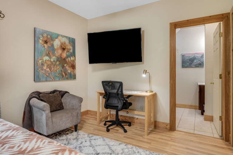 Main Suite/Bedroom Two - King Bed w/ Smart TV, Office Space, and Attached Shower Bath