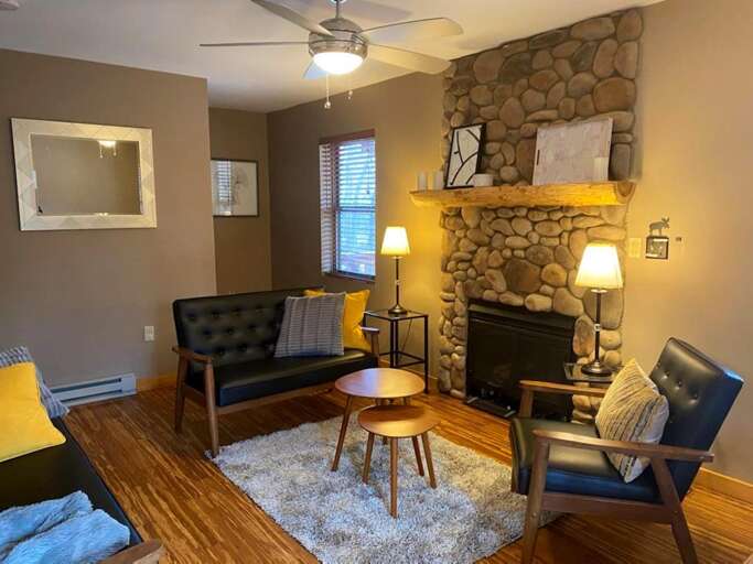 Living Area with Stone Fireplace