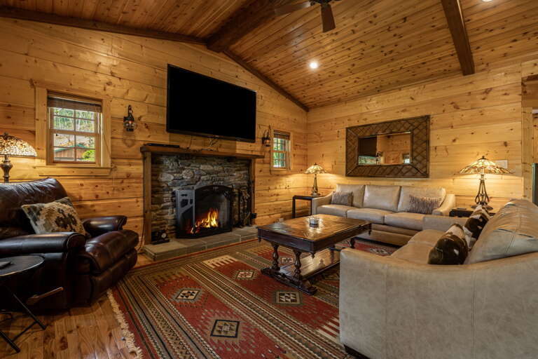 Guest Cabin - Living Area w/ Gas Fireplace and Smart TV