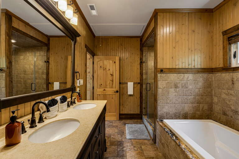 Main Suite/Bedroom One - Attached Full Bath w/ Dual Vanities and Soaking Tub