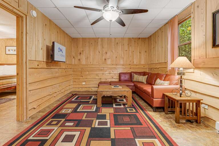 Lower Level - Living Area w/ TV & Access To Hot Tub