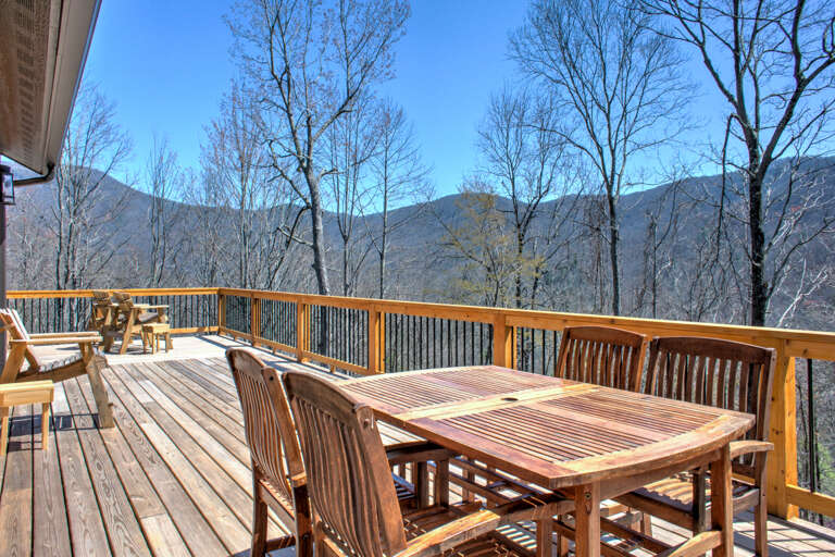 Deck w/ Dining & Mountain Views (Winter) Deck w/ Dining & Mountain Views (Winter)