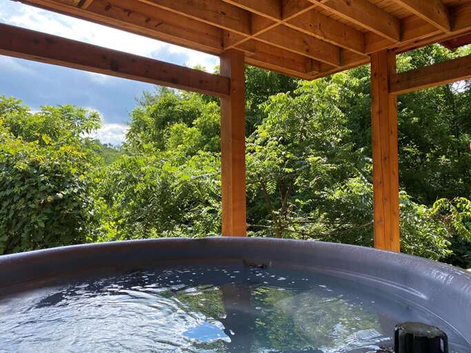 Enjoy the Covered Hot Tub & Peaceful Wooded Surroundings