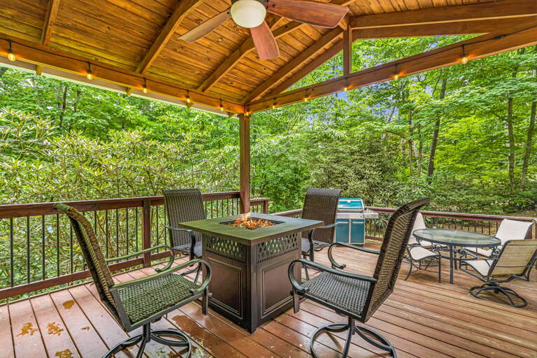 Covered Deck w/ Gas Fire Pit, Seating & Gas Grill Covered Deck w/ Gas Fire Pit, Seating & Gas Grill