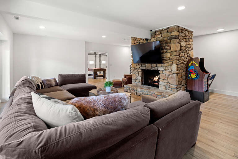 Lower Level Living Area - With Seasonal Fireplace