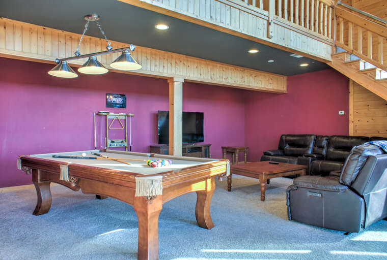 Recreation Room w/ Pool Table, TV, & Deck Access