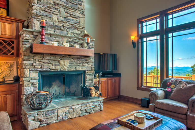 Living Area w/ Wood Burning Fireplace