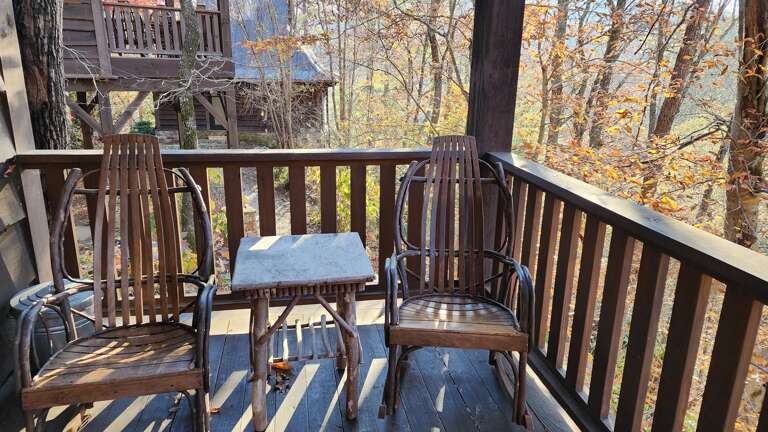 Covered Deck w/ Seating & Neighboring Cheshire Cabins Covered Deck w/ Seating & Neighboring Cheshire Cabins