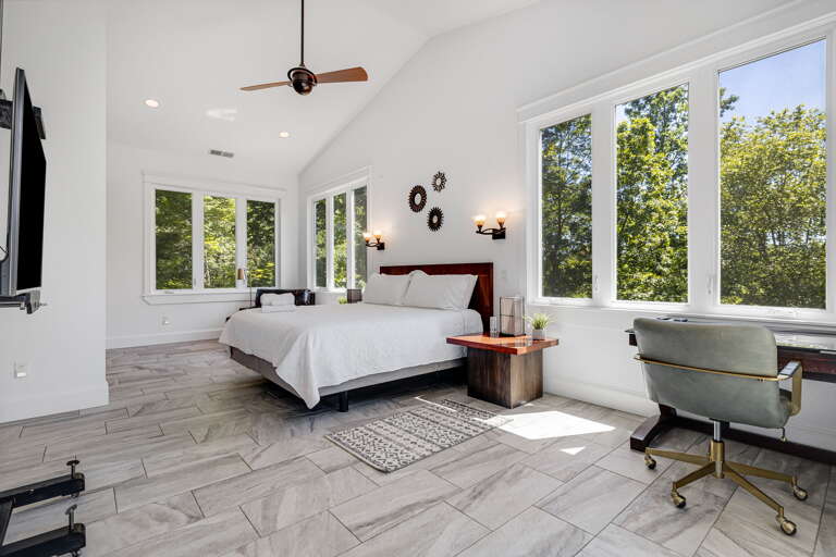 Main Suite/Bedroom One - King Bed w/ Office Space, Smart TV, and Attached Full Bath