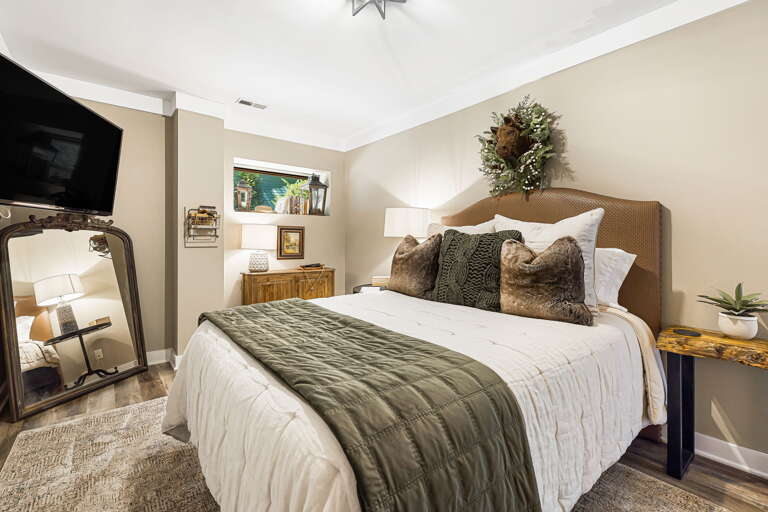 Lower Level - Bedroom Three - Queen Bed w/ Smart TV
