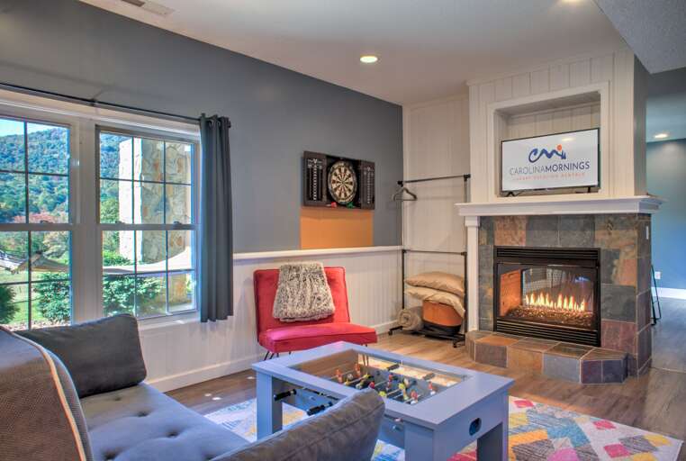Lower Level Rec Room w/ Foosball, Dartboard, and Gas Fireplace