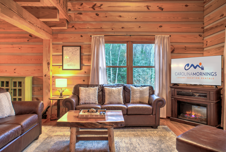Living Area w/ Electric Fireplace and Smart TV