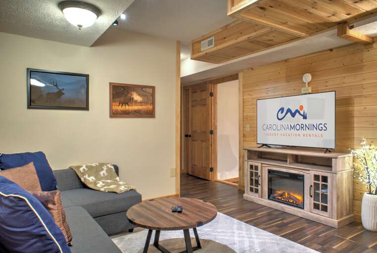 Lower Level - Living Area w/ Electric Fireplace & Smart TV