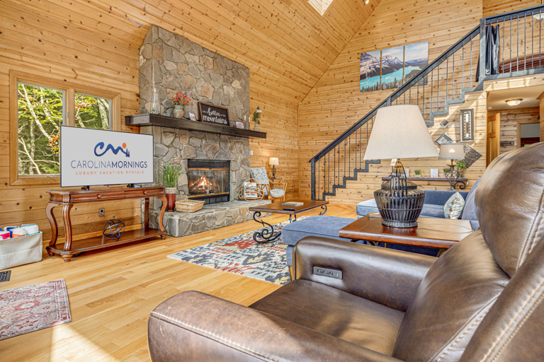 Main Level - Living Area w/ Smart TV and Gas Fireplace